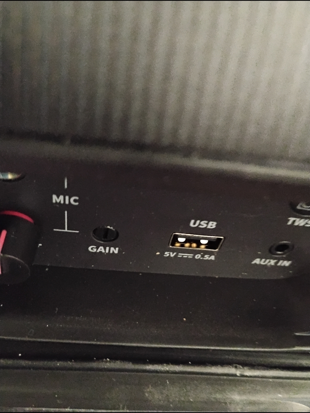 Encore JBL Party Box Black Audio Receiver Front Panel with USB and Mic Inputs
